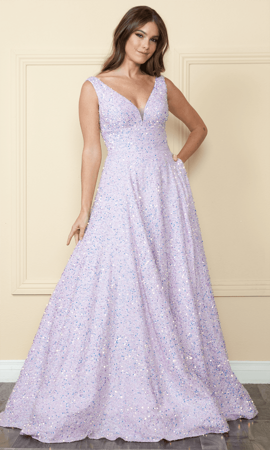 Poly USA 9168 - Sequined A-line Evening Dress