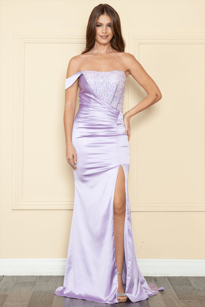 Poly USA 9178 - Asymmetric Pleated Evening Dress Special Occasion Dress