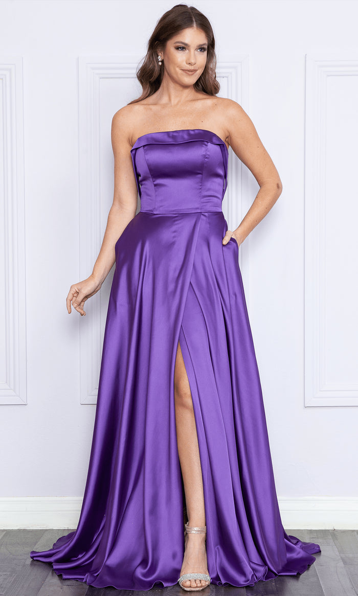 Poly USA 9188 - Strapless Satin A-line Gown Bridesmaid Dresses XS / Purple
