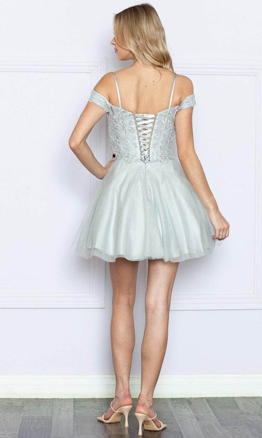 Poly USA 9234 - Embroidered Off-Shoulder Cocktail Dress