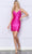 Poly USA 9242 - Ruched Detailed V-Neck Cocktail Dress Cocktail Dresses XS / Hot Pink