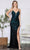 Poly USA 9276 - Bejeweled High Slit Prom Dress Prom Dresses XS / Black/Turquoise