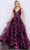 Poly USA 9298 - V-Neck Floral Prom Dress Prom Dresses XS / Black/Magenta