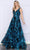 Poly USA 9298 - V-Neck Floral Prom Dress Prom Dresses XS / Black/Turquoise