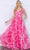 Poly USA 9298 - V-Neck Floral Prom Dress Prom Dresses XS / Hot Pink/White