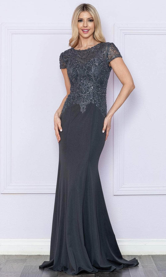 Poly USA 9320 - Short Sleeve Embroidered Prom Dress