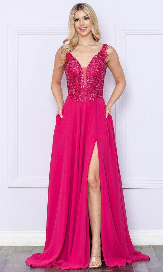 Poly USA 9366 - Sequin Embroidered V-Neck Prom Dress
