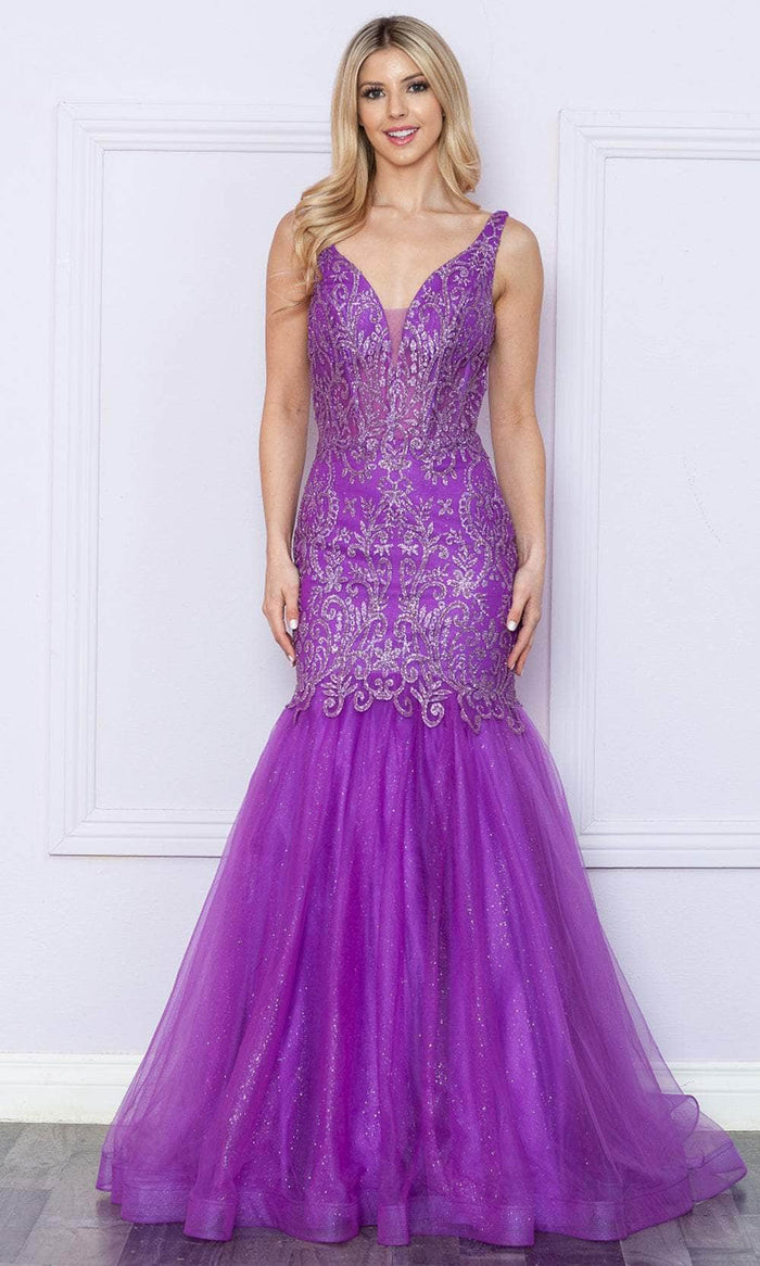 Poly USA 9388 - Sleeveless Glitter Mermaid Prom Dress Prom Dresses XS / Purple