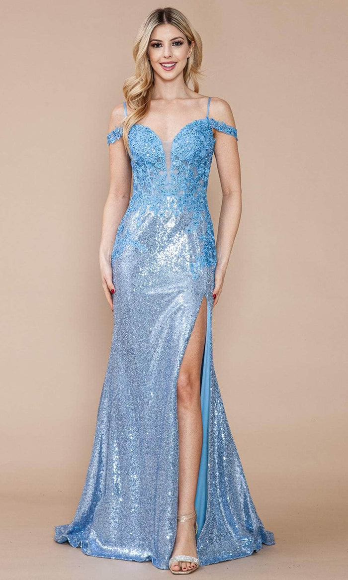 Poly USA 9398 - Cold Shoulder Prom Dress with Slit Prom Dresses XS / Blue