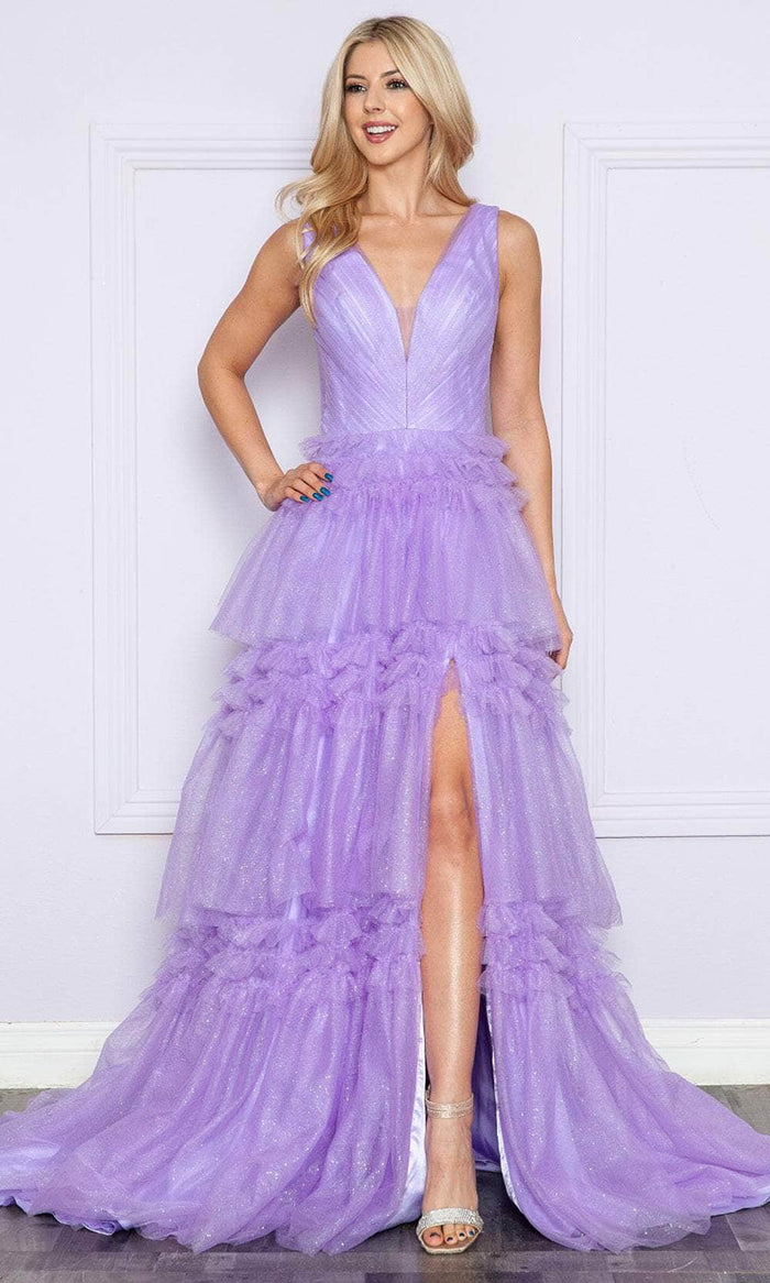 Poly USA 9406 - Glitter Sleeveless Tiered Prom Dress Prom Dresses XS / Lavender