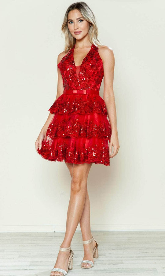Poly USA 9600 - Gold Applique Halter Cocktail Dress