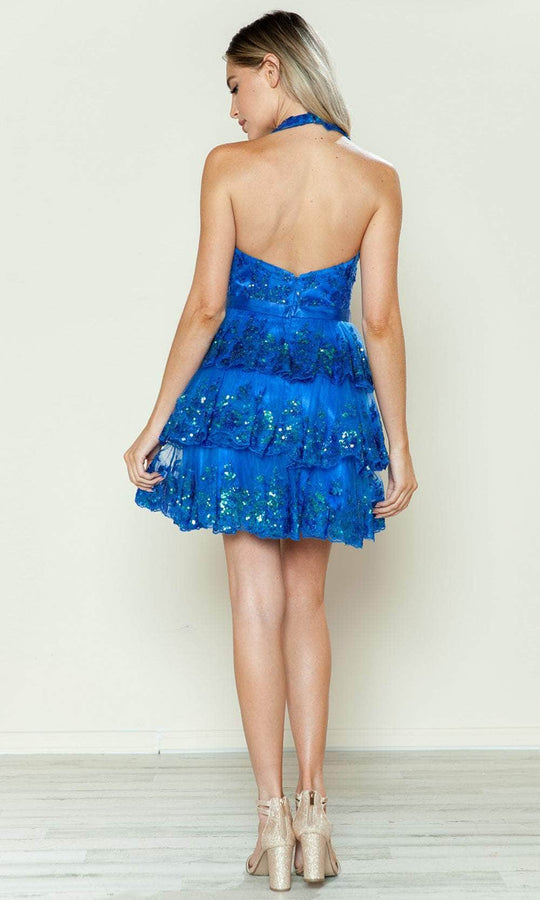 Poly USA 9600 - Gold Applique Halter Cocktail Dress