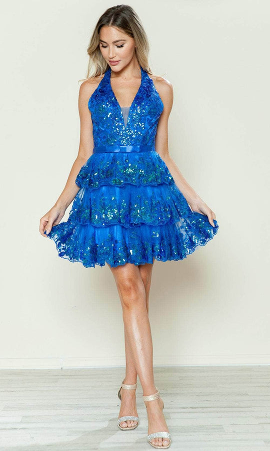 Poly USA 9600 - Gold Applique Halter Cocktail Dress