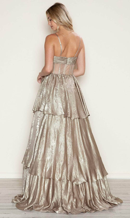 Poly USA 9718 - Ruched Sheer Corset Prom Gown
