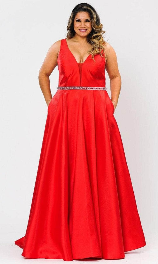Poly USA W1108 - Deep V-Neck Mikado Evening Gown