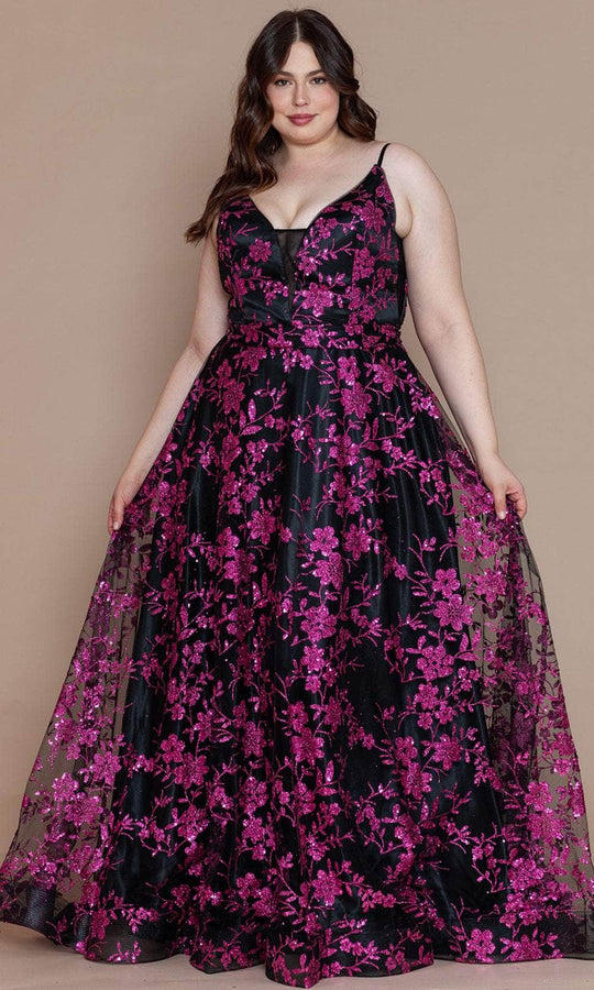 Poly USA W1134 - Floral Glitter Plus Prom Dress