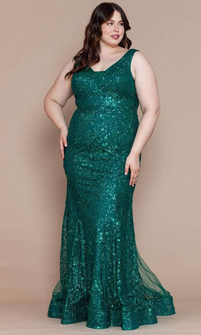 Poly USA W1136 - Sleeveless Mermaid Plus Prom Dress Prom Dresses 14W / Emerald