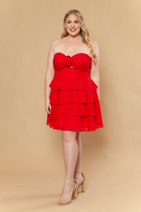 Poly USA W1218 - Ruffle A-Line Sweetheart Plus Size Dress