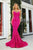 Portia and Scarlett - PS21208 Strapless Velvet Sequin Evening Gown Prom Dresses 00 / Hot Pink