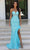 Portia and Scarlett PS23029 - Corset Evening Gown with Feather Slit Special Occasion Dress 0 / Aqua