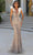 Portia and Scarlett PS23978 - Feather Shoulder Plunging Long Gown Evening Dresses 0 / Silver-Nude