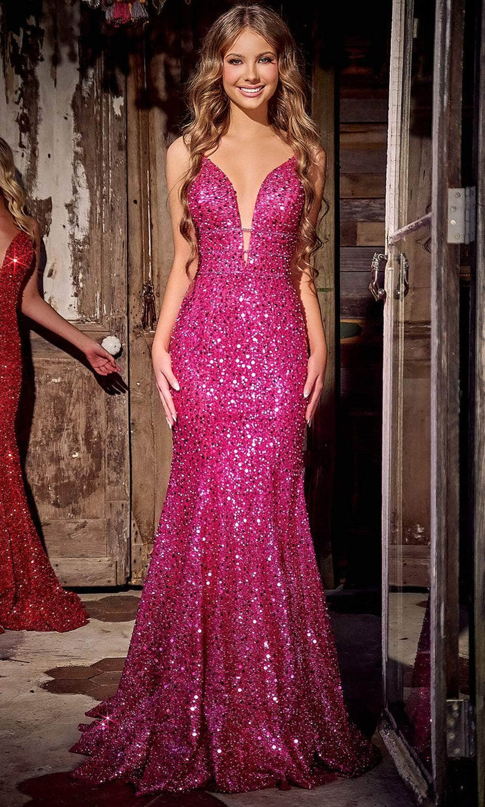 Portia and Scarlett PS24041 - Strap-Ornate Waist Prom Dress Special Occasion Dress 00 / Hot-Pink