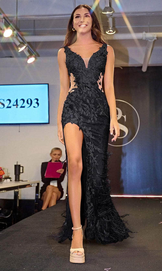 Portia and Scarlett PS24293 - Applique High Slit Prom Dress