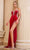 Portia and Scarlett PS24507 - Plunging V-Neck Illusion Panel Prom Gown Special Occasion Dress 00 / Red