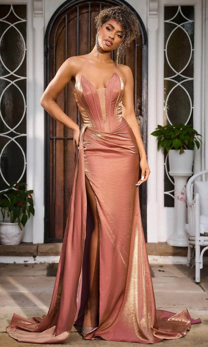 Portia and Scarlett PS24634E - Plunging V-Neck Corset Evening Gown Evening Dresses 00 / Bronze