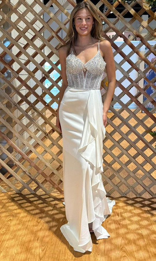 Portia and Scarlett PS25246 - Ruffle Draped Deep V-Neck Prom Gown