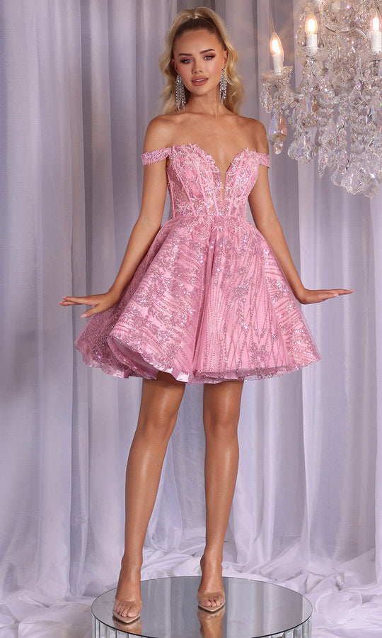 Portia and Scarlett PS25735 - Off Shoulder Sequin Lace Short Dress
