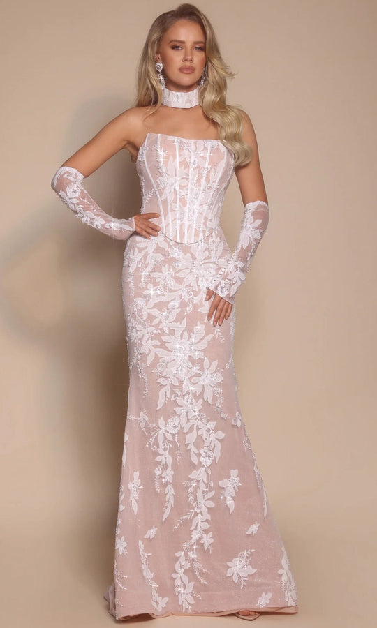 Portia and Scarlett PS26005 - Embroidered Floral Scoop Neck Dress