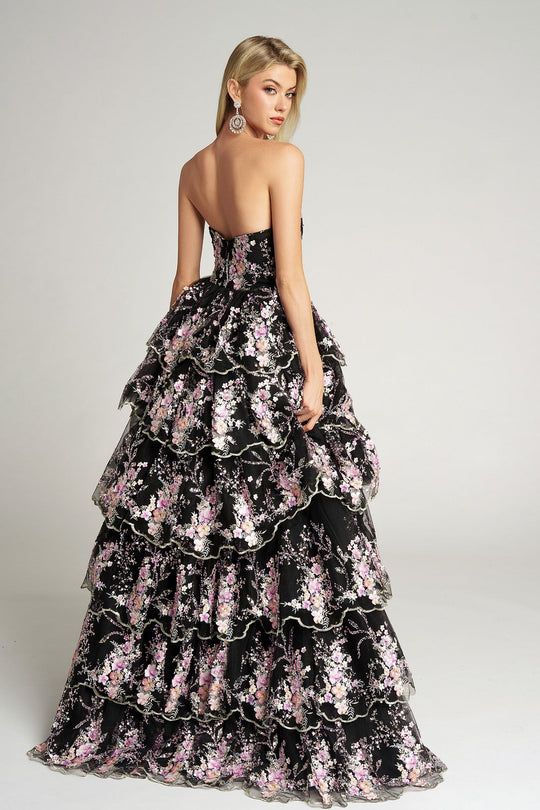 Portia and Scarlett PS26051 - Scoop Neck Floral Tiered Ballgown