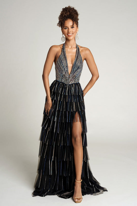 Portia and Scarlett PS26117 Tiered Ruffle Beaded Dress