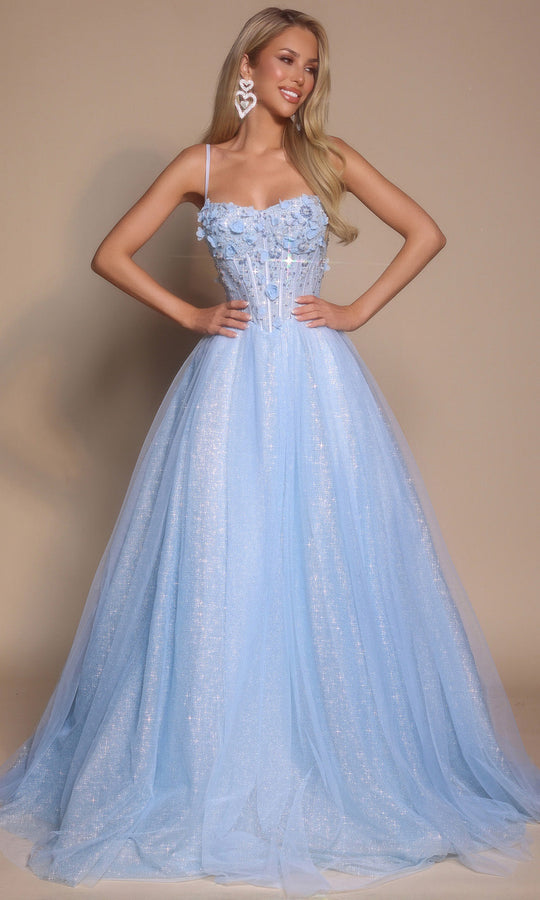Portia and Scarlett PS26146 - Floral Applique Spaghetti Strap Gown