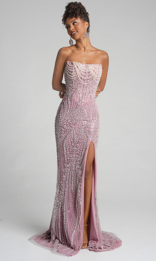 Portia and Scarlett PS26277 - Pearl Beadwork Straight Neckline Dress