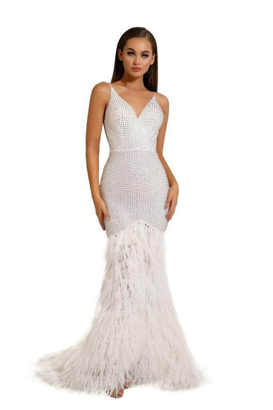 Portia and Scarlett - PS6826 V Neck Feathered Dress