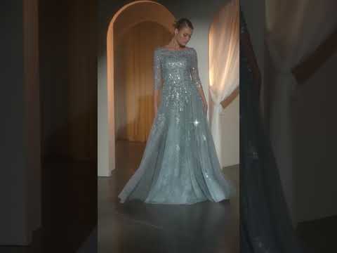 Ladivine CK2401 - Bateau Neck Embroidered Evening Gown