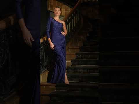 Ladivine CD787 - Long Sleeve Asymmetrical Gown