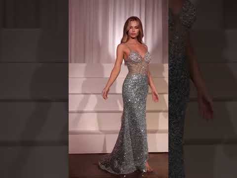 Ladivine CM370 - Elegant Sheath Rhinestone Embellished Prom Gown