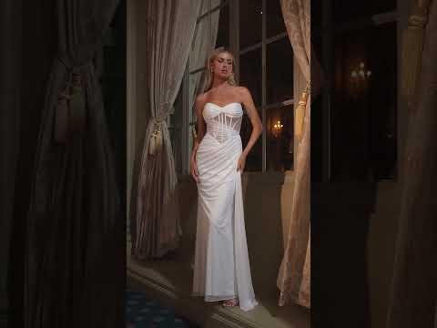 Ladivine Bridal CD383W - Chiffon Strapless High Slit Gown