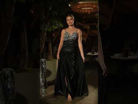 Ladivine J882 - Shimmering Rhinestone Embellished A-Line Evening Gown