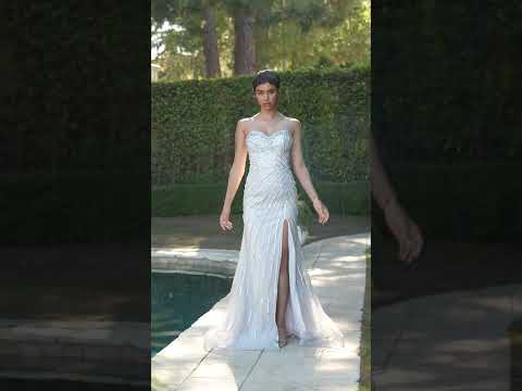Ladivine C166 - Sweetheart Neckline Rhinestone Embellished Prom Gown