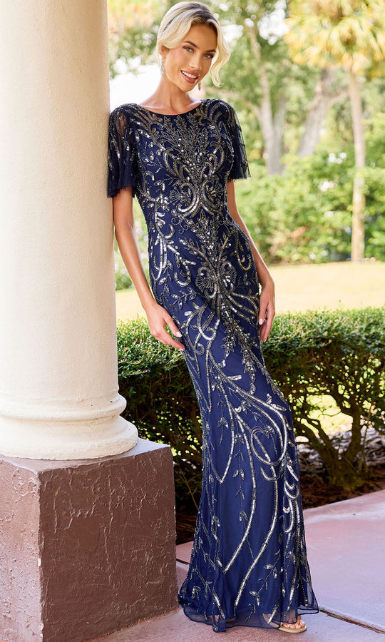 Primavera Couture 13179 - Beaded Flutter Sleeve Long Formal Dress