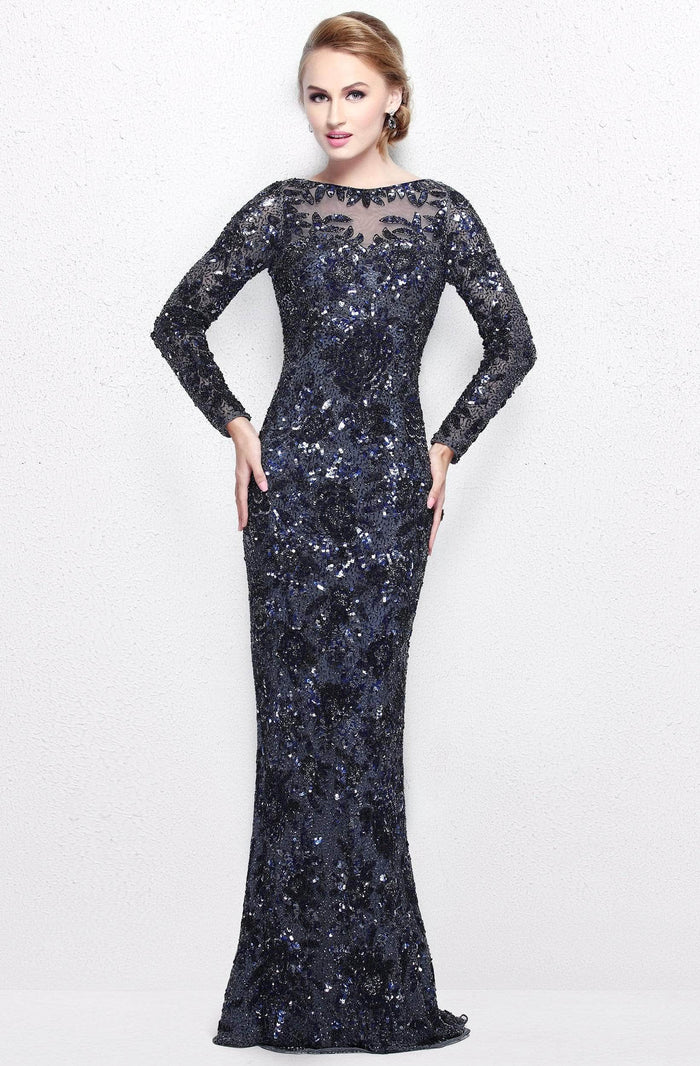 Primavera Couture - 1401 Embellished Bateau Long Gown CCSALE 8 / Gunmetal Midnight