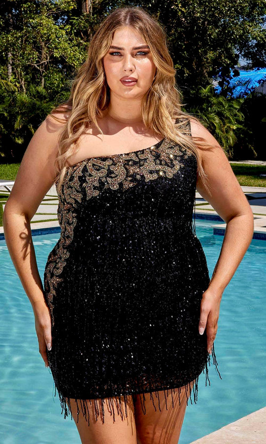 Primavera Couture 14026 - Asymmetrical One-Sleeve Cocktail Dress