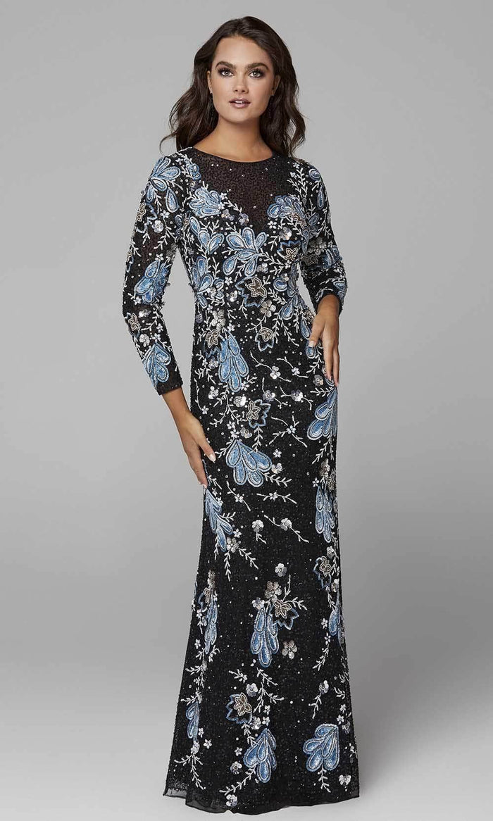 Primavera Couture 3675 - Bateau Fully Sequin Evening Dress Evening Dresses 24 / Black Multi