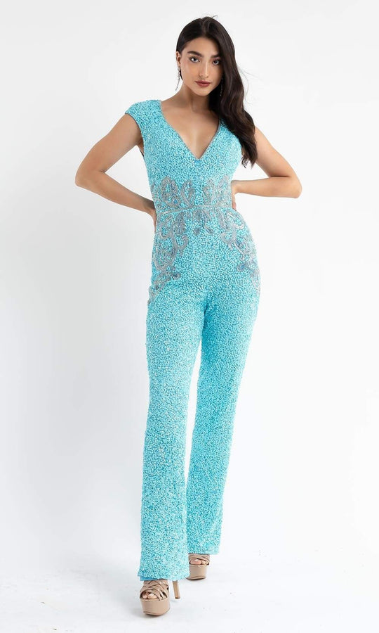 Primavera Couture - 3775 Cap Sleeve Sequin Jumpsuit