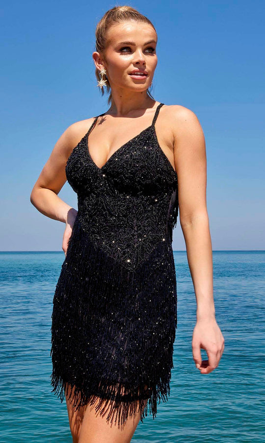 Primavera Couture 4045 - Foliage Fringed Homecoming Dress