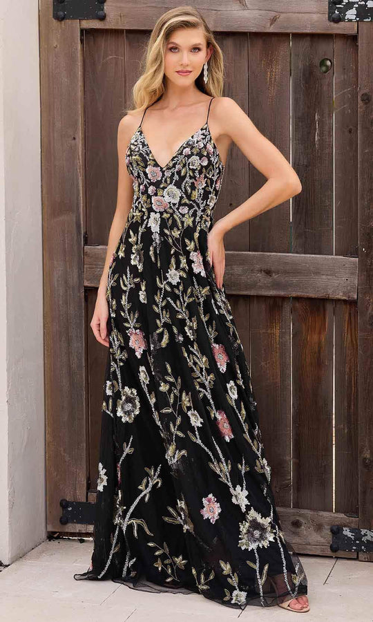 Primavera Couture 4378 - V-Neck Floral Sequin Prom Gown